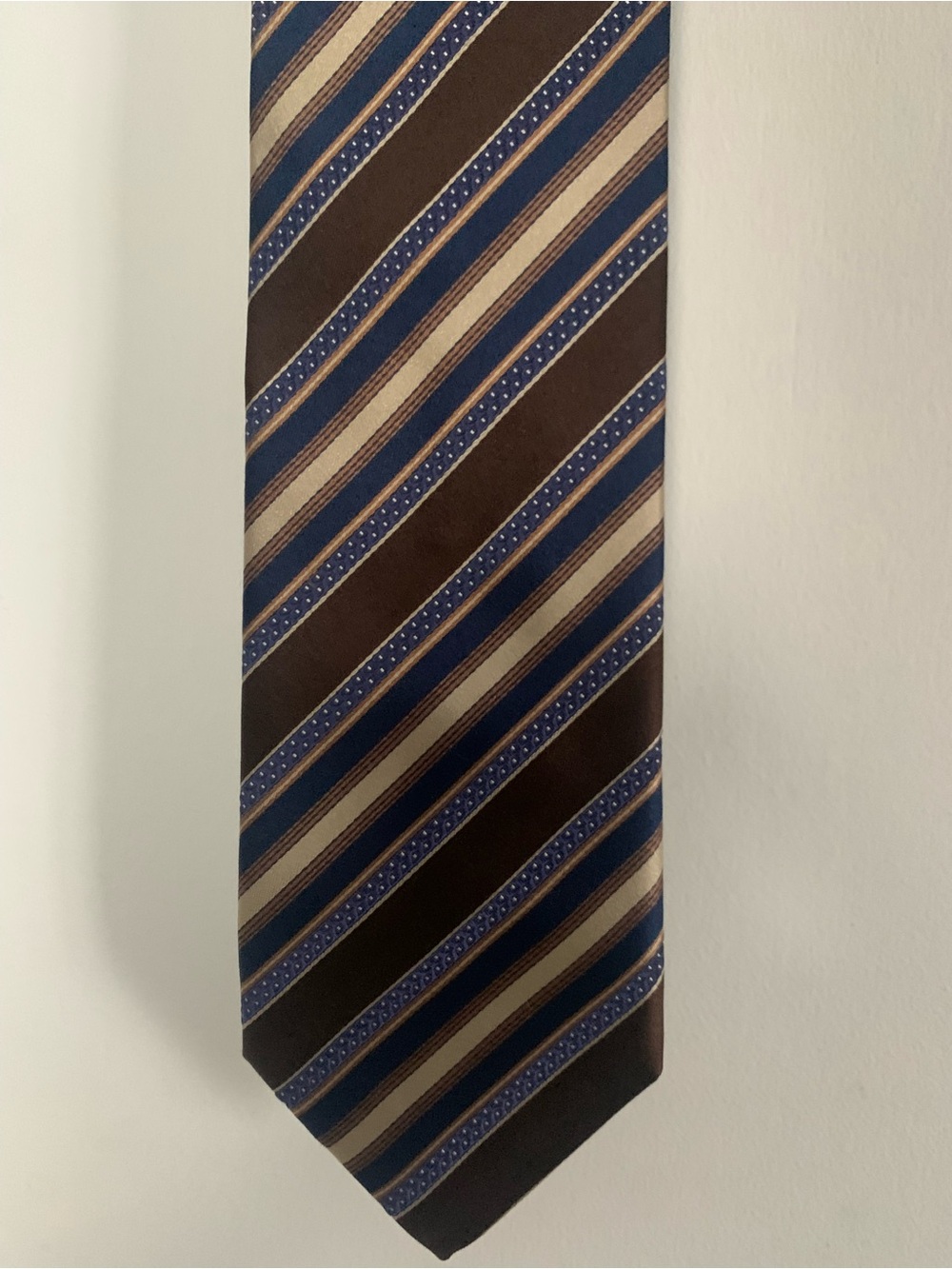Canali Blue and Brown Silk Tie with Diagonal Stripes